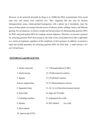 Dna Extraction Rice Grains Rice dna extraction miniprep protocol | PDF