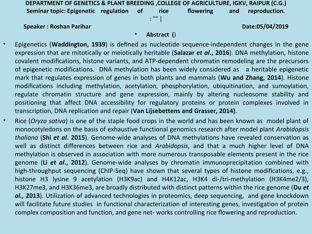 Epigenetic regulation of rice flowering and reproduction | PPT