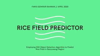 Employing SSD Object Detection Algorithm to Predict
Rice Field in Banyuwangi Region
FARIS DZIKRUR RAHMAN // APRIL 2020
RICE FIELD PREDICTOR
 