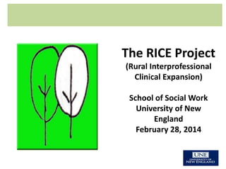 The RICE Project
(Rural Interprofessional
Clinical Expansion)

School of Social Work
University of New
England
February 28, 2014

 