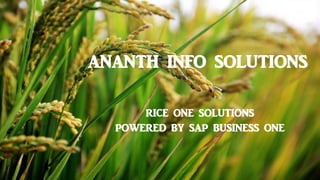 RICE ONE SOLUTIONS
POWERED BY SAP BUSINESS ONE
ANANTH INFO SOLUTIONS
 