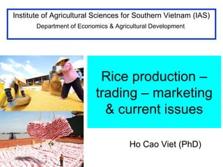 Rice production –
trading – marketing
& current issues
Ho Cao Viet (PhD)
Institute of Agricultural Sciences for Southern Vietnam (IAS)
Department of Economics & Agricultural Development
 