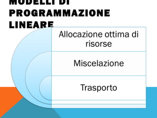 MODELLI DI
PROGRAMMAZIONE
LINEARE
 