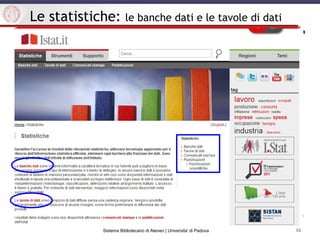 16Sistema Bibliotecario di Ateneo | Universita' di Padova
Le statistiche: le banche dati e le tavole di dati
 