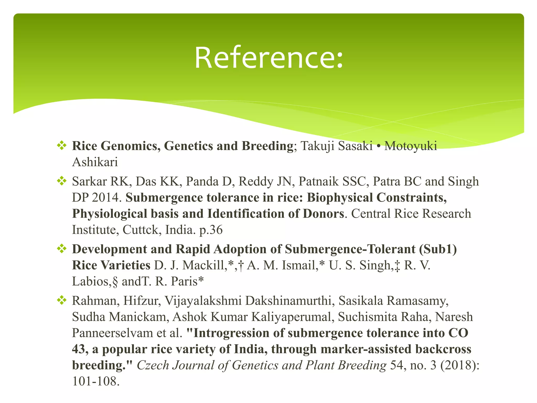 submergence tolerance in rice - sub 1 | PPTX