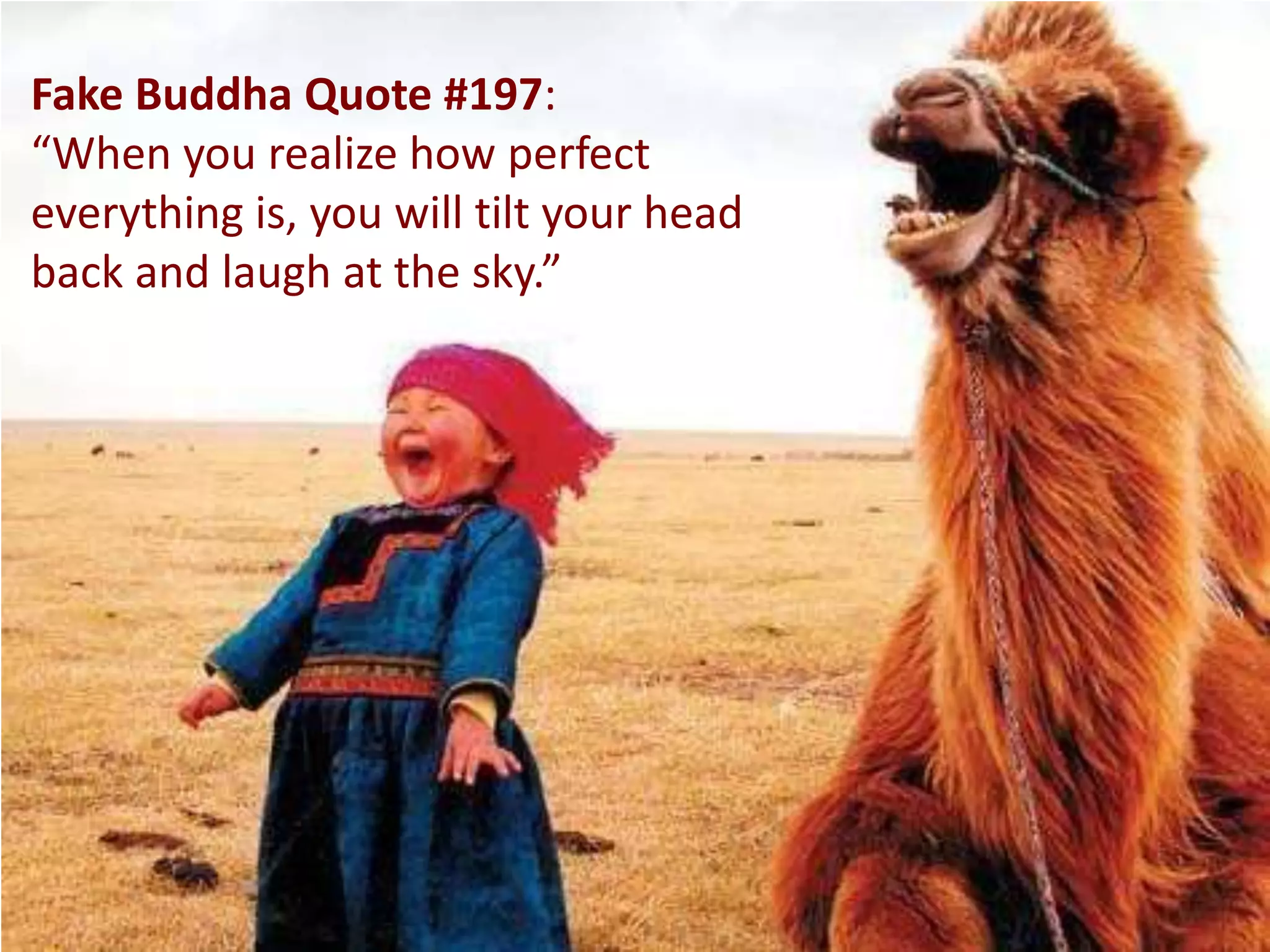 Fake Buddha Quote #197:
“When you realize how perfect
everything is, you will tilt your head
back and laugh at the sky.”
 