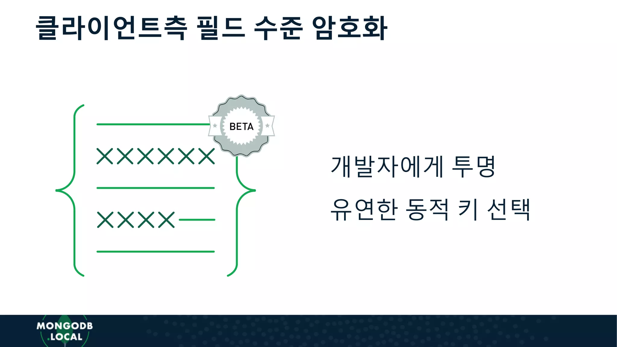 클라이언트측 필드 수준 암호화
개발자에게 투명
유연한 동적 키 선택
 