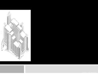 Requirements
The Room – required large open adaptive space
Dating back to the 17th century, Lloyds of London has today transformed
itself into a modern market place operating on the principles of a
traditional market. Composed of a society of underwriters, each having
their individual stall in the Lloyd's market, the efficiency and success of
Lloyd's depends on the interaction between individuals and in the contact
gained from working in a large open space, an open market, called "The
Room".
Expansion – continue growth leads to need of expansion and flexible
structural and services layout
The Corporation of Lloyds of London had already moved several times in
attempt to suit its continued growth before acquiring the site on
Leadenhall Street in the 1920’s. During the World War II, German bombs
flattened the adjacent sites; however, the Cooper building in which Lloyds
resided survived. In 1950, Lloyds, foreseeing a further need for expansion
bought the surrounding sites and began to build the "new" Lloyds. This
new building, completed in 1958, was linked to the 1928 building by a 38-
foot bridge spanning over Lime Street.
Continued growth of Lloyds quickly led them to reevaluate their situation
and again look for ways to expand. By the 1960s and 1970s, the 1958
building was already too small and Lloyds now began to look at 1928
building as a possibility in meeting their expansionist ideals. The 1928
building ultimately became their solution. Although listed (grade II) by the
government, it was allowed by the City to be demolished in 1981 in place
of the current Lloyds Building, which was completed in 1986.
GENERAL INFORMATION
 