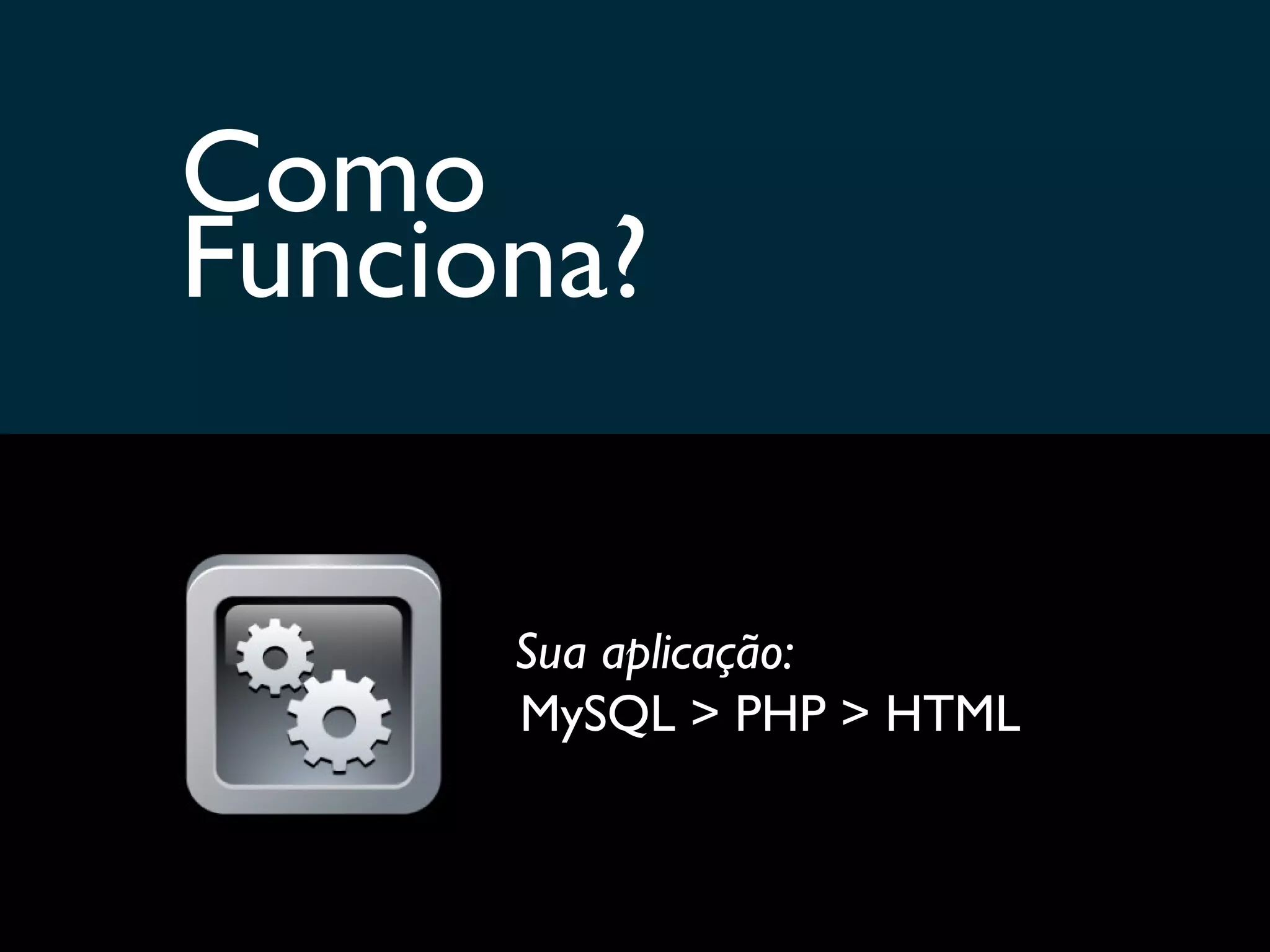 Como Funciona? Sua aplicação: MySQL > PHP > HTML 