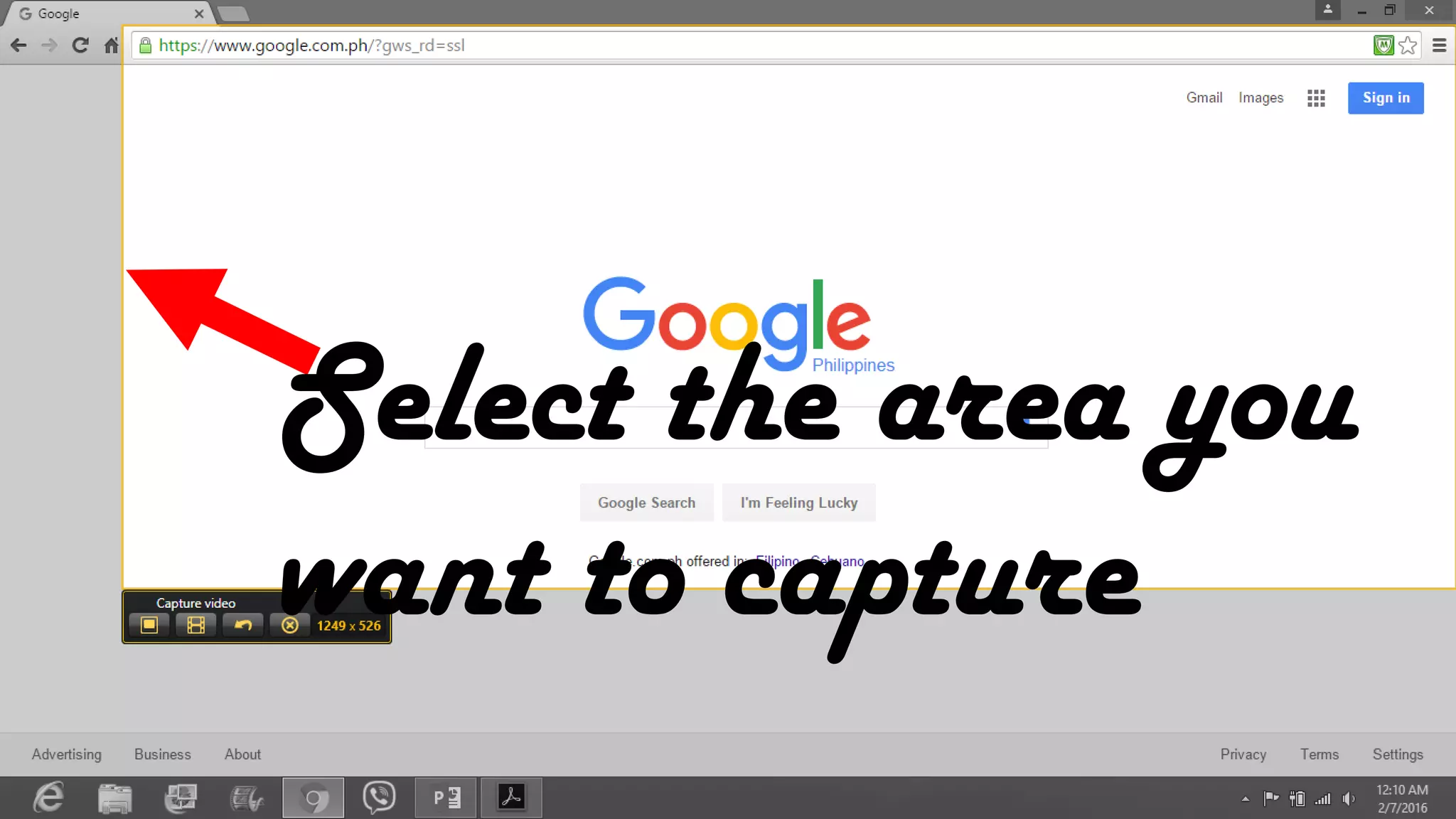 Select the area you
want to capture
 