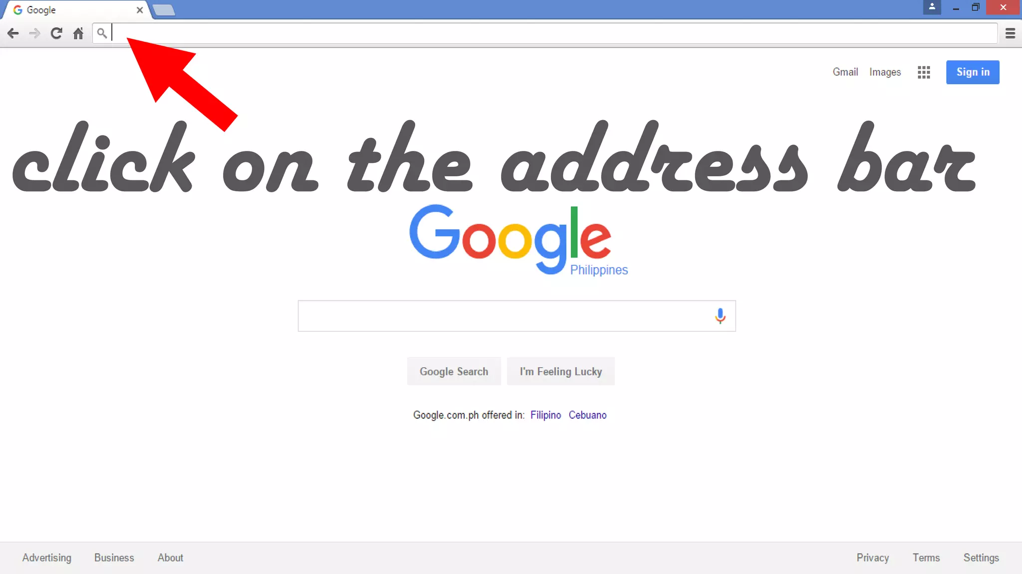 click on the address bar
 