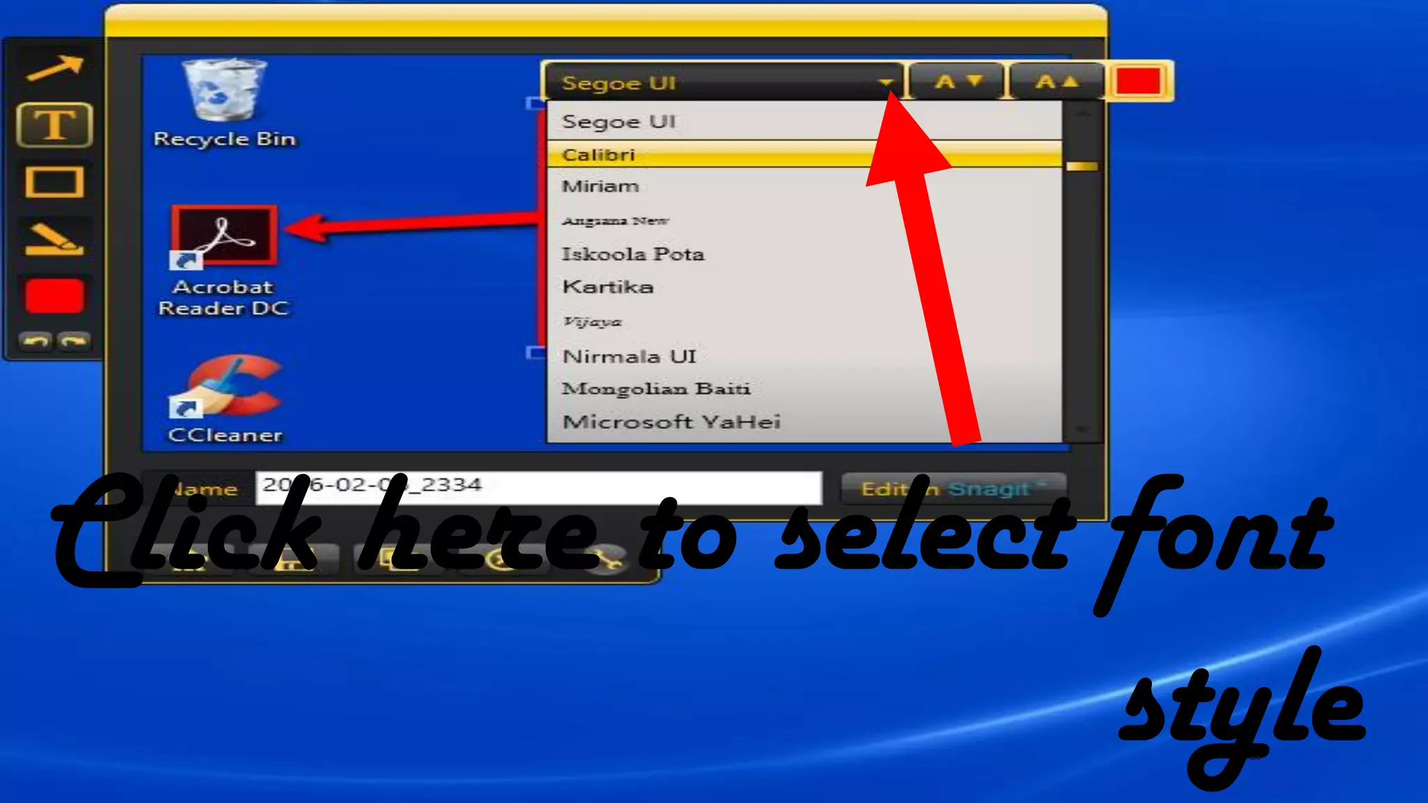 Click here to select font
style
 