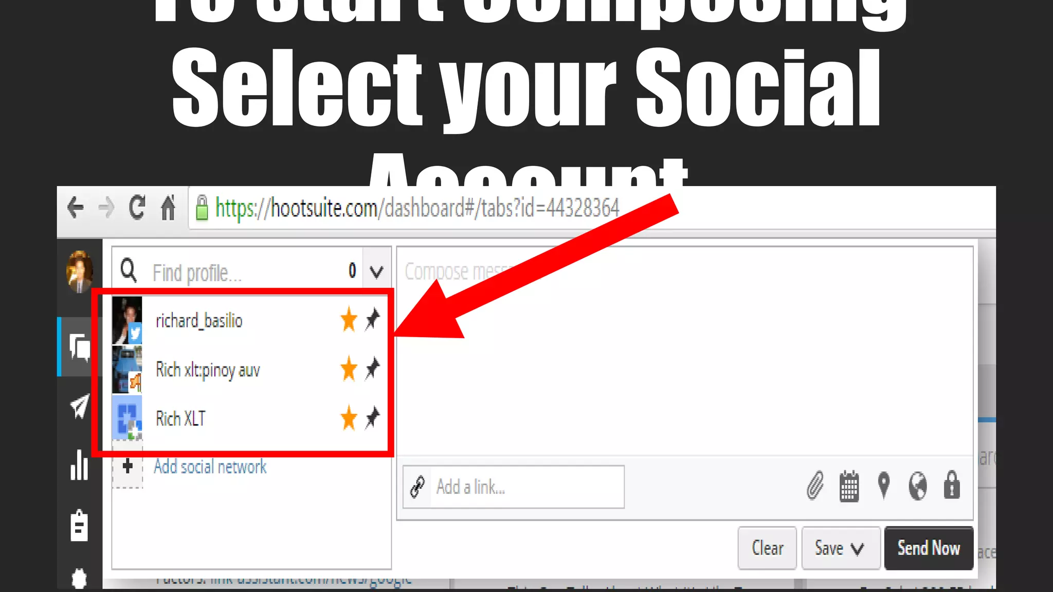 To start Composing
Select your Social
Account
 