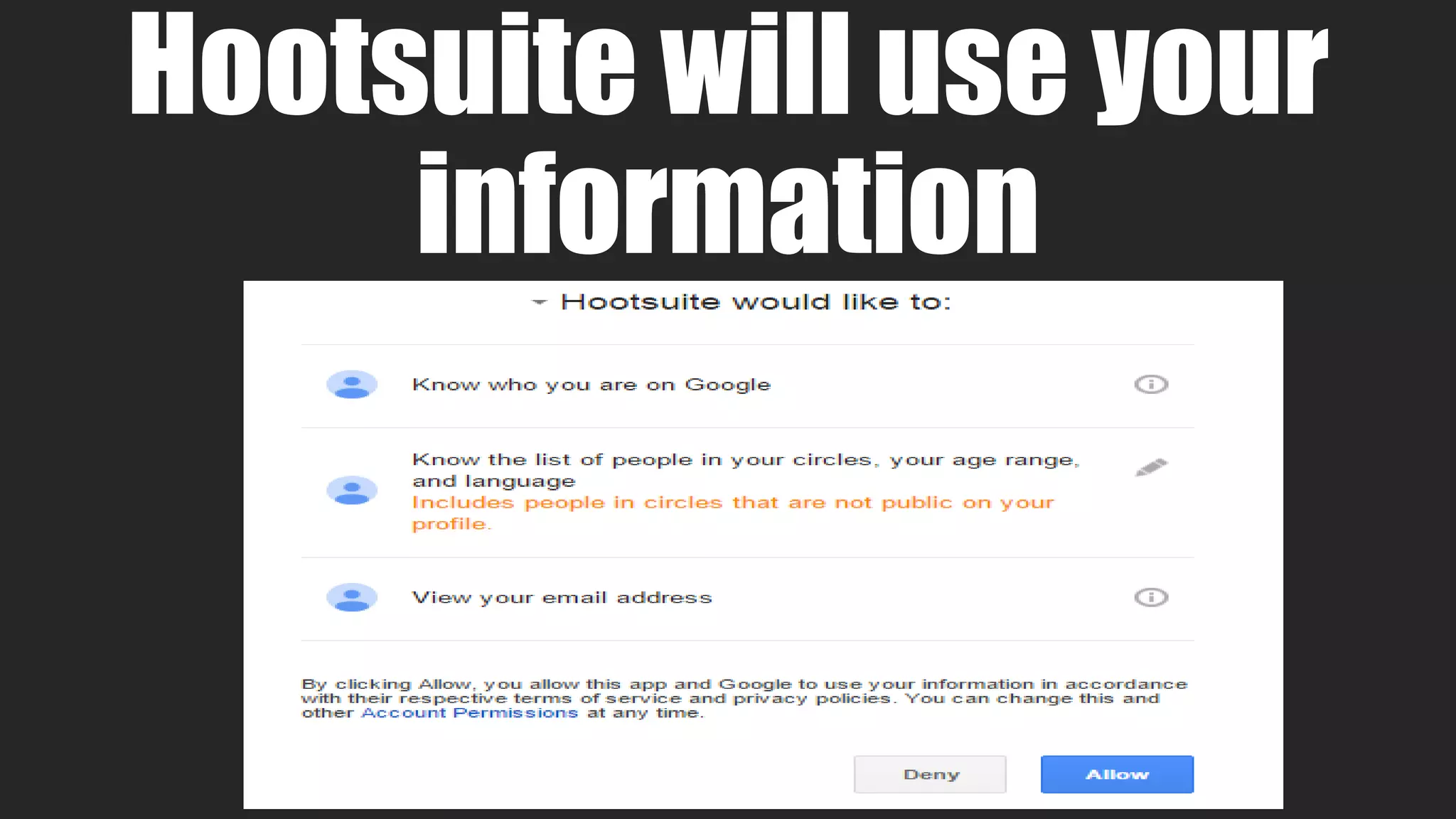 Hootsuite will use your
information
 