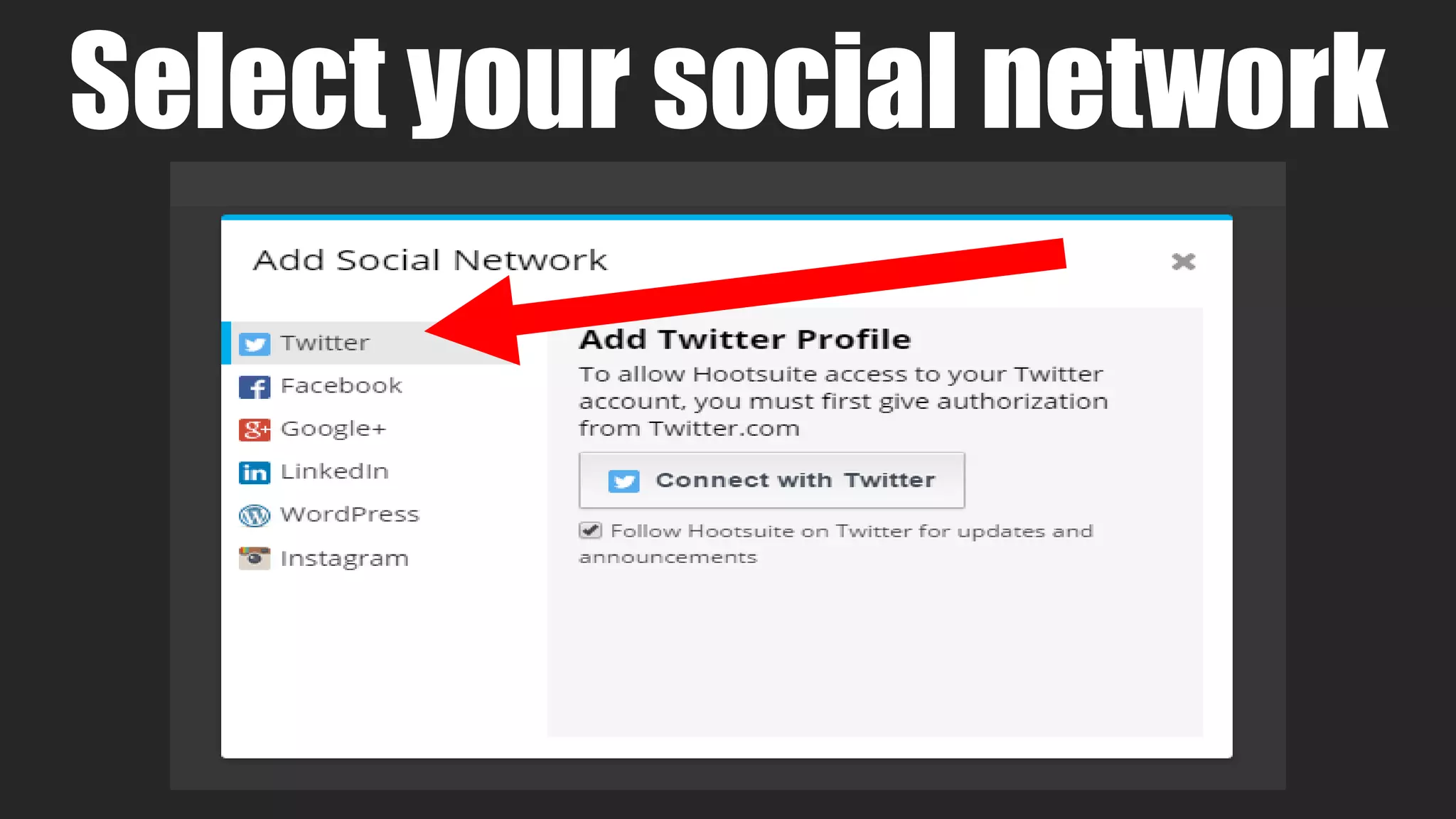 Select your social network
 