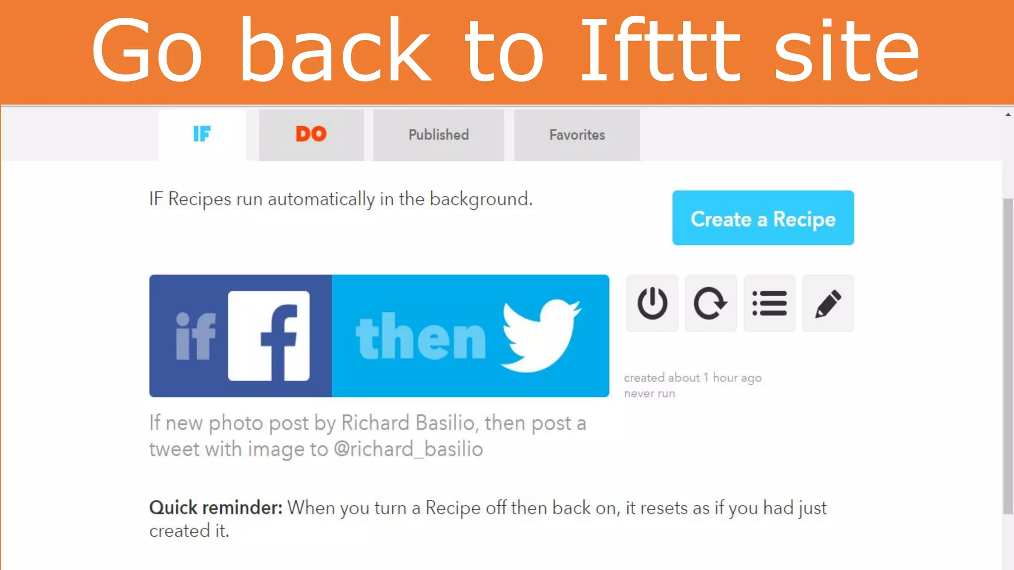 Go back to Ifttt site
 