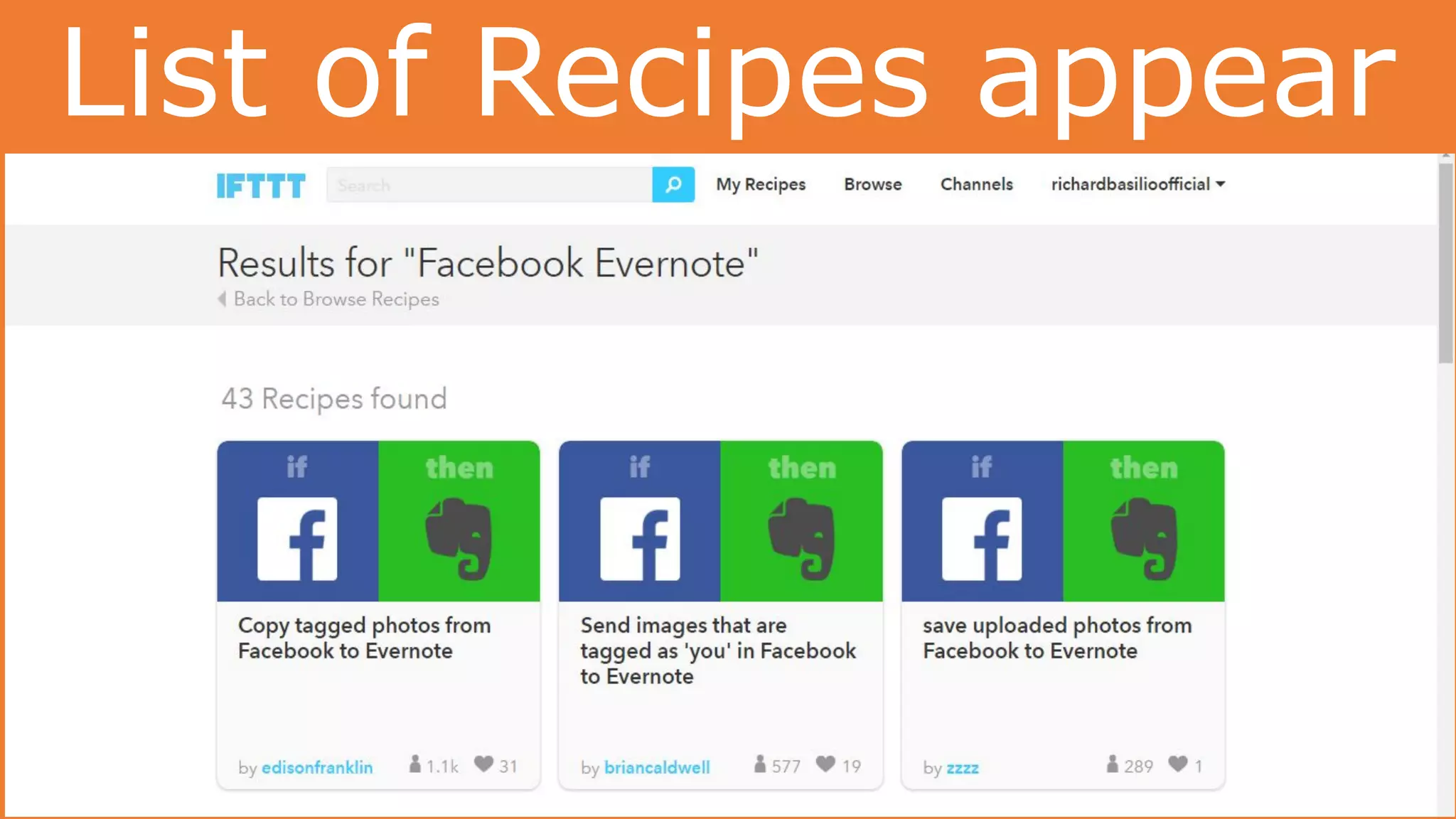 List of Recipes appear
 