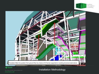 Escalator lifted into position from ground floor by means of A frames supported on existing structural steel above




                                                 Installation Methodology
 