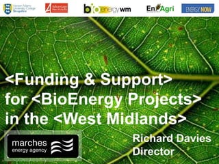<Funding & Support>
for <BioEnergy Projects>
in the <West Midlands>
               Richard Davies
               Director
 