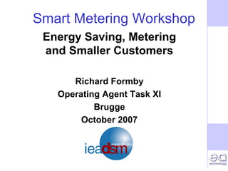 Smart Metering Workshop
Energy Saving, Metering
and Smaller Customers
Richard Formby
Operating Agent Task XI
Brugge
October 2007
 
