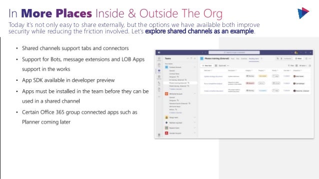 Today it’s not only easy to share externally, but the options we have available both improve
security while reducing the friction involved. Let’s explore shared channels as an example.
 