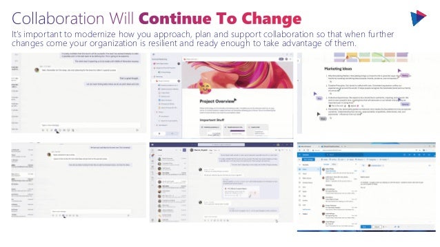 It’s important to modernize how you approach, plan and support collaboration so that when further
changes come your organization is resilient and ready enough to take advantage of them.
 