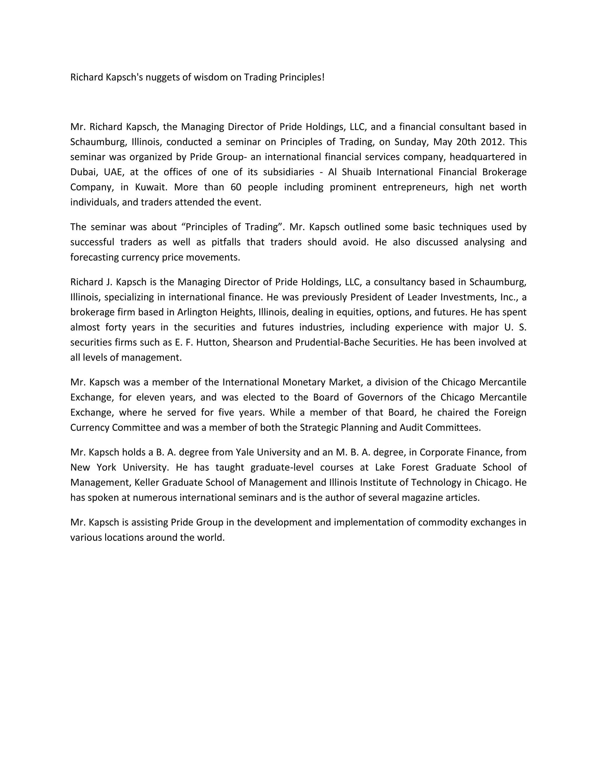 Richard kapsch provides sagacious words on Trading Principles! PDF