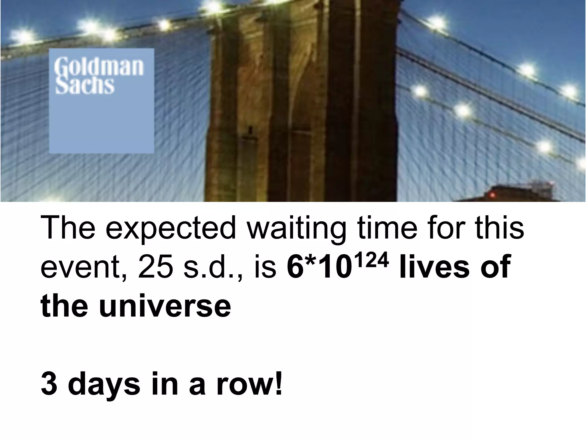 The expected waiting time for this
event, 25 s.d., is 6*10124 lives of
the universe

3 days in a row!
 