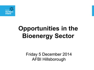 Opportunities in the Bioenergy Sector 
Friday 5 December 2014 
AFBI Hillsborough  