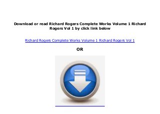 DOWNLOAD_EPUB]~ Richard Rogers Complete Works Volume 1 Richard