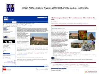 British Archaeological Awards 2008 Best Archaeological Innovation
 