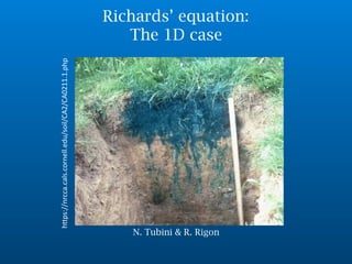 Richards’ equation:
The 1D case
N. Tubini & R. Rigon
https://nrcca.cals.cornell.edu/soil/CA2/CA0211.1.php
 