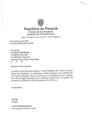 Richards   invitiation letter from panamanian 1st lady to c richards 2005