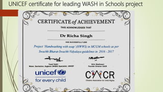 UNICEF certificate for leading WASH in Schools project
 