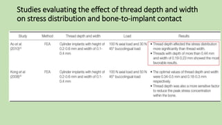 Studies evaluating the effect of thread depth and width
on stress distribution and bone-to-implant contact
 