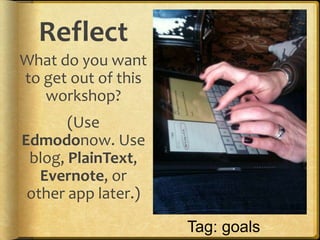 Outline Definitions (What?)Reflection (Why?)Google Apps (How?) BloggerDocs & SitesTeacher DashboardUsing Mobile AppsDigital Storytelling