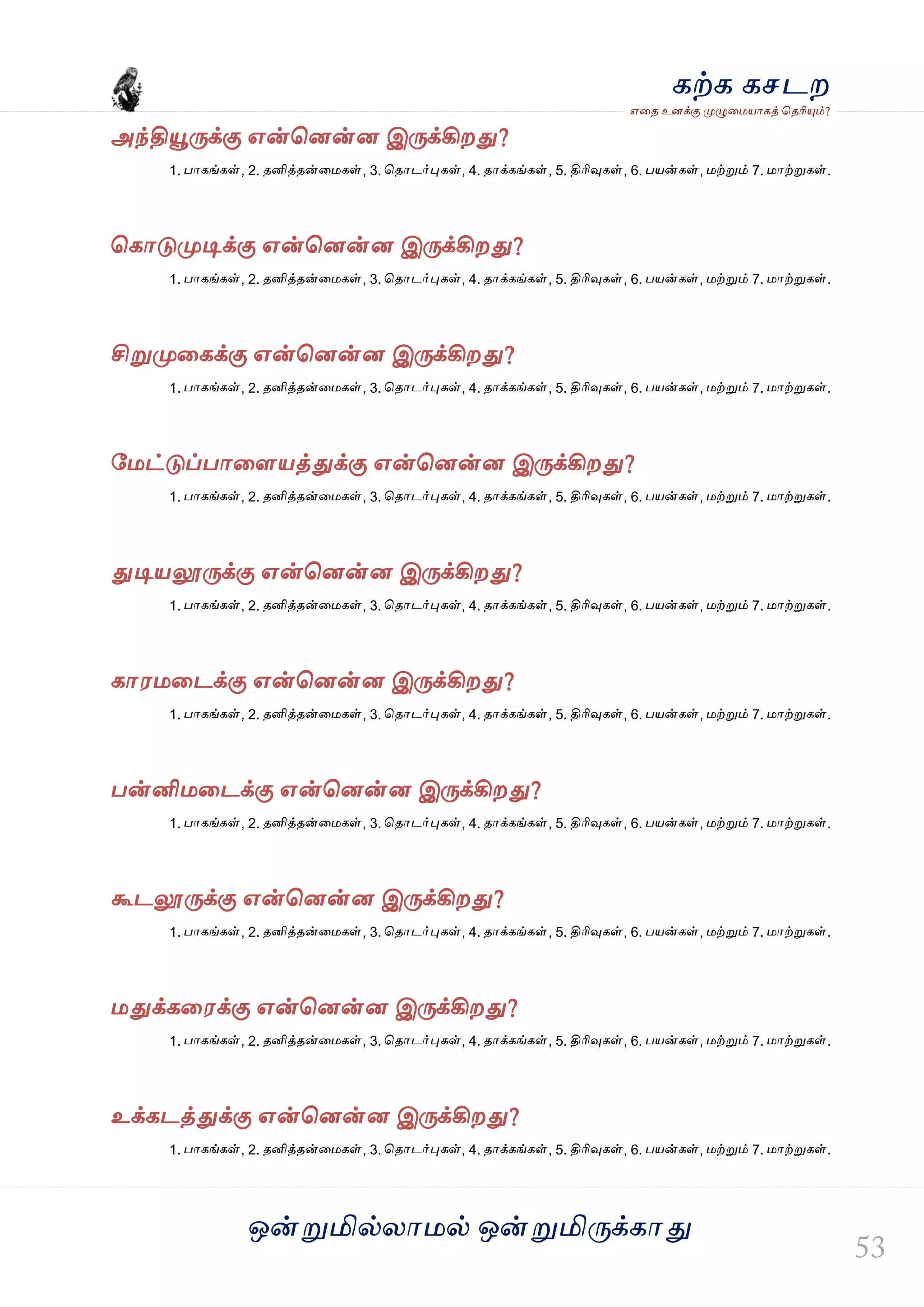 ஒன்த௏மில்யஶ஫ல் ஒன்த௏மித்க்கஶது
஋தை உனக்கு த௉ல௅த஫஬ஶகத் தைரிதோம்?
கற்க கசடம
அந்திதௌத்க்கு ஋ன்தனன்ன இத்க்கிமது?
1. பஶகங்கள், 2. ைனித்ைன்த஫கள், 3. தைஶடர்தேகள், 4. ைஶக்கங்கள், 5. திரிவுகள், 6. ப஬ன்கள், ஫ற்த௏ம் 7. ஫ஶற்த௏கள்.
தகஶடுத௉டிக்கு ஋ன்தனன்ன இத்க்கிமது?
1. பஶகங்கள், 2. ைனித்ைன்த஫கள், 3. தைஶடர்தேகள், 4. ைஶக்கங்கள், 5. திரிவுகள், 6. ப஬ன்கள், ஫ற்த௏ம் 7. ஫ஶற்த௏கள்.
சித௏த௉தகக்கு ஋ன்தனன்ன இத்க்கிமது?
1. பஶகங்கள், 2. ைனித்ைன்த஫கள், 3. தைஶடர்தேகள், 4. ைஶக்கங்கள், 5. திரிவுகள், 6. ப஬ன்கள், ஫ற்த௏ம் 7. ஫ஶற்த௏கள்.
வ஫ட்டுப்பஶதர஬த்துக்கு ஋ன்தனன்ன இத்க்கிமது?
1. பஶகங்கள், 2. ைனித்ைன்த஫கள், 3. தைஶடர்தேகள், 4. ைஶக்கங்கள், 5. திரிவுகள், 6. ப஬ன்கள், ஫ற்த௏ம் 7. ஫ஶற்த௏கள்.
துடி஬லூத்க்கு ஋ன்தனன்ன இத்க்கிமது?
1. பஶகங்கள், 2. ைனித்ைன்த஫கள், 3. தைஶடர்தேகள், 4. ைஶக்கங்கள், 5. திரிவுகள், 6. ப஬ன்கள், ஫ற்த௏ம் 7. ஫ஶற்த௏கள்.
கஶ஭஫தடக்கு ஋ன்தனன்ன இத்க்கிமது?
1. பஶகங்கள், 2. ைனித்ைன்த஫கள், 3. தைஶடர்தேகள், 4. ைஶக்கங்கள், 5. திரிவுகள், 6. ப஬ன்கள், ஫ற்த௏ம் 7. ஫ஶற்த௏கள்.
பன்னி஫தடக்கு ஋ன்தனன்ன இத்க்கிமது?
1. பஶகங்கள், 2. ைனித்ைன்த஫கள், 3. தைஶடர்தேகள், 4. ைஶக்கங்கள், 5. திரிவுகள், 6. ப஬ன்கள், ஫ற்த௏ம் 7. ஫ஶற்த௏கள்.
கூடலூத்க்கு ஋ன்தனன்ன இத்க்கிமது?
1. பஶகங்கள், 2. ைனித்ைன்த஫கள், 3. தைஶடர்தேகள், 4. ைஶக்கங்கள், 5. திரிவுகள், 6. ப஬ன்கள், ஫ற்த௏ம் 7. ஫ஶற்த௏கள்.
஫துக்கத஭க்கு ஋ன்தனன்ன இத்க்கிமது?
1. பஶகங்கள், 2. ைனித்ைன்த஫கள், 3. தைஶடர்தேகள், 4. ைஶக்கங்கள், 5. திரிவுகள், 6. ப஬ன்கள், ஫ற்த௏ம் 7. ஫ஶற்த௏கள்.
உக்கடத்துக்கு ஋ன்தனன்ன இத்க்கிமது?
1. பஶகங்கள், 2. ைனித்ைன்த஫கள், 3. தைஶடர்தேகள், 4. ைஶக்கங்கள், 5. திரிவுகள், 6. ப஬ன்கள், ஫ற்த௏ம் 7. ஫ஶற்த௏கள்.
 