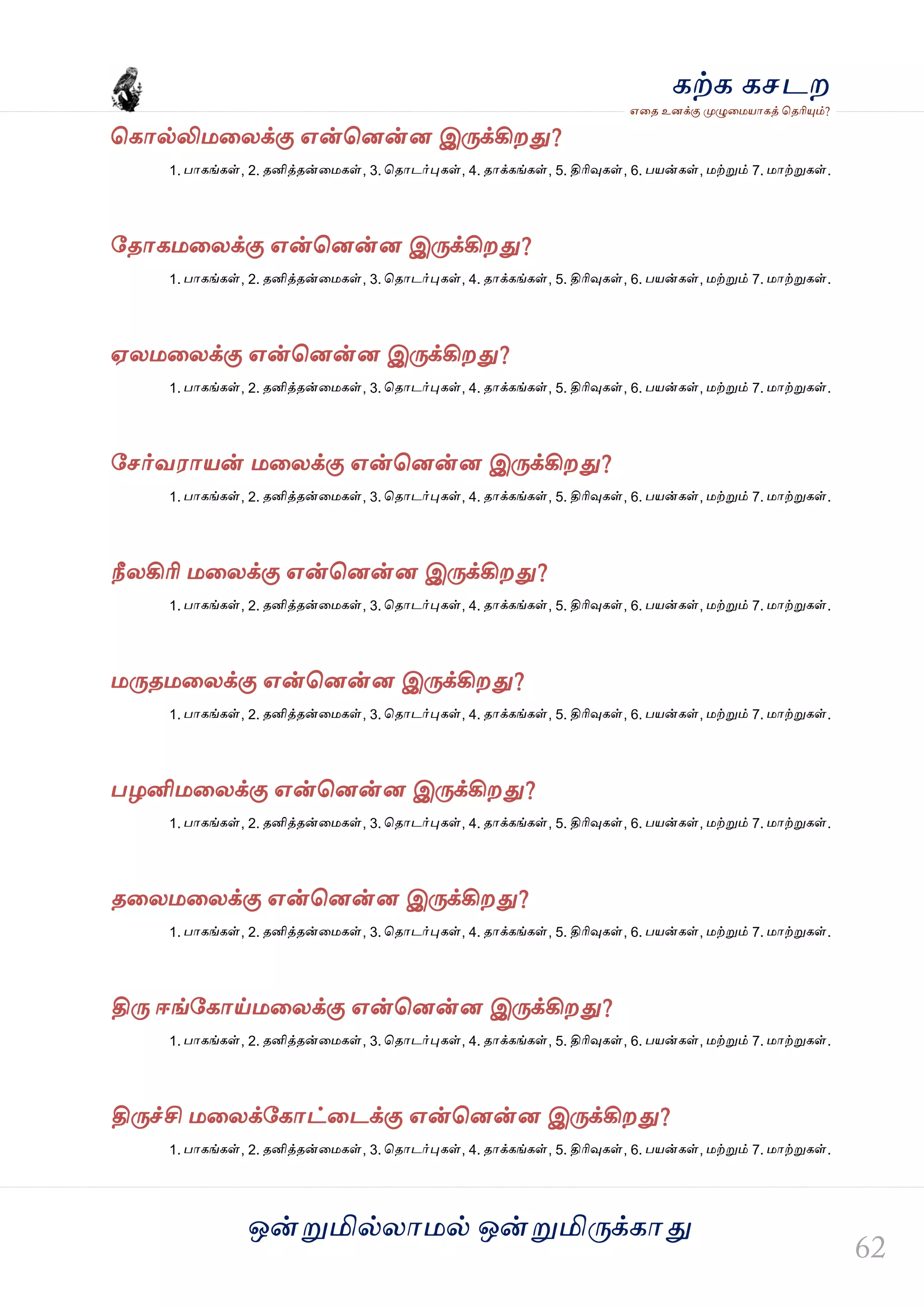 ஒன்த௏மில்யஶ஫ல் ஒன்த௏மித்க்கஶது
஋தை உனக்கு த௉ல௅த஫஬ஶகத் தைரிதோம்?
கற்க கசடம
தகஶல்லி஫தயக்கு ஋ன்தனன்ன இத்க்கிமது?
1. பஶகங்கள், 2. ைனித்ைன்த஫கள், 3. தைஶடர்தேகள், 4. ைஶக்கங்கள், 5. திரிவுகள், 6. ப஬ன்கள், ஫ற்த௏ம் 7. ஫ஶற்த௏கள்.
வைஶக஫தயக்கு ஋ன்தனன்ன இத்க்கிமது?
1. பஶகங்கள், 2. ைனித்ைன்த஫கள், 3. தைஶடர்தேகள், 4. ைஶக்கங்கள், 5. திரிவுகள், 6. ப஬ன்கள், ஫ற்த௏ம் 7. ஫ஶற்த௏கள்.
஌ய஫தயக்கு ஋ன்தனன்ன இத்க்கிமது?
1. பஶகங்கள், 2. ைனித்ைன்த஫கள், 3. தைஶடர்தேகள், 4. ைஶக்கங்கள், 5. திரிவுகள், 6. ப஬ன்கள், ஫ற்த௏ம் 7. ஫ஶற்த௏கள்.
வசர்ல஭ஶ஬ன் ஫தயக்கு ஋ன்தனன்ன இத்க்கிமது?
1. பஶகங்கள், 2. ைனித்ைன்த஫கள், 3. தைஶடர்தேகள், 4. ைஶக்கங்கள், 5. திரிவுகள், 6. ப஬ன்கள், ஫ற்த௏ம் 7. ஫ஶற்த௏கள்.
நீயகிரி ஫தயக்கு ஋ன்தனன்ன இத்க்கிமது?
1. பஶகங்கள், 2. ைனித்ைன்த஫கள், 3. தைஶடர்தேகள், 4. ைஶக்கங்கள், 5. திரிவுகள், 6. ப஬ன்கள், ஫ற்த௏ம் 7. ஫ஶற்த௏கள்.
஫த்ை஫தயக்கு ஋ன்தனன்ன இத்க்கிமது?
1. பஶகங்கள், 2. ைனித்ைன்த஫கள், 3. தைஶடர்தேகள், 4. ைஶக்கங்கள், 5. திரிவுகள், 6. ப஬ன்கள், ஫ற்த௏ம் 7. ஫ஶற்த௏கள்.
பறனி஫தயக்கு ஋ன்தனன்ன இத்க்கிமது?
1. பஶகங்கள், 2. ைனித்ைன்த஫கள், 3. தைஶடர்தேகள், 4. ைஶக்கங்கள், 5. திரிவுகள், 6. ப஬ன்கள், ஫ற்த௏ம் 7. ஫ஶற்த௏கள்.
ைதய஫தயக்கு ஋ன்தனன்ன இத்க்கிமது?
1. பஶகங்கள், 2. ைனித்ைன்த஫கள், 3. தைஶடர்தேகள், 4. ைஶக்கங்கள், 5. திரிவுகள், 6. ப஬ன்கள், ஫ற்த௏ம் 7. ஫ஶற்த௏கள்.
தித் ஈங்வகஶய்஫தயக்கு ஋ன்தனன்ன இத்க்கிமது?
1. பஶகங்கள், 2. ைனித்ைன்த஫கள், 3. தைஶடர்தேகள், 4. ைஶக்கங்கள், 5. திரிவுகள், 6. ப஬ன்கள், ஫ற்த௏ம் 7. ஫ஶற்த௏கள்.
தித்ச்சி ஫தயக்வகஶட்தடக்கு ஋ன்தனன்ன இத்க்கிமது?
1. பஶகங்கள், 2. ைனித்ைன்த஫கள், 3. தைஶடர்தேகள், 4. ைஶக்கங்கள், 5. திரிவுகள், 6. ப஬ன்கள், ஫ற்த௏ம் 7. ஫ஶற்த௏கள்.
 