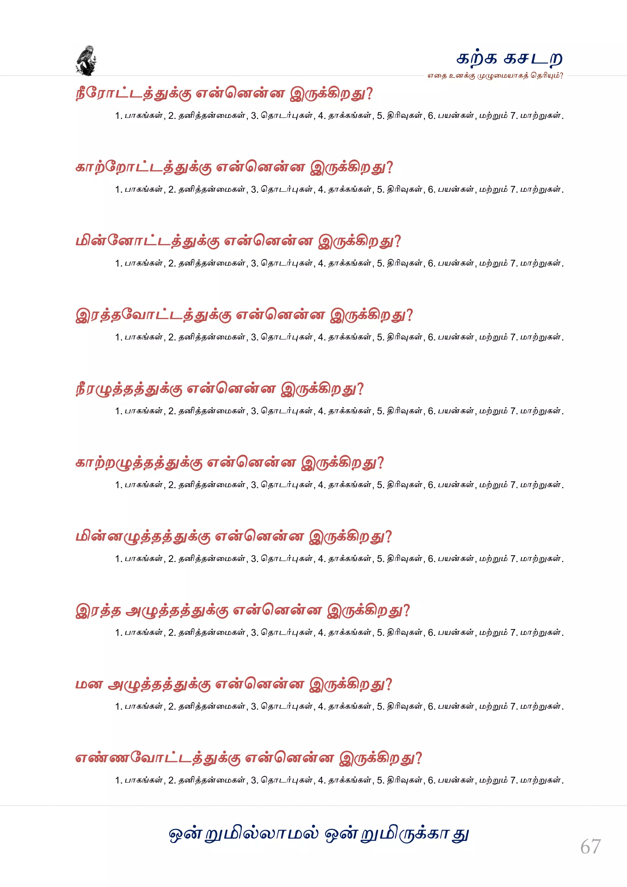 ஒன்த௏மில்யஶ஫ல் ஒன்த௏மித்க்கஶது
஋தை உனக்கு த௉ல௅த஫஬ஶகத் தைரிதோம்?
கற்க கசடம
நீவ஭ஶட்டத்துக்கு ஋ன்தனன்ன இத்க்கிமது?
1. பஶகங்கள், 2. ைனித்ைன்த஫கள், 3. தைஶடர்தேகள், 4. ைஶக்கங்கள், 5. திரிவுகள், 6. ப஬ன்கள், ஫ற்த௏ம் 7. ஫ஶற்த௏கள்.
கஶற்வமஶட்டத்துக்கு ஋ன்தனன்ன இத்க்கிமது?
1. பஶகங்கள், 2. ைனித்ைன்த஫கள், 3. தைஶடர்தேகள், 4. ைஶக்கங்கள், 5. திரிவுகள், 6. ப஬ன்கள், ஫ற்த௏ம் 7. ஫ஶற்த௏கள்.
மின்வனஶட்டத்துக்கு ஋ன்தனன்ன இத்க்கிமது?
1. பஶகங்கள், 2. ைனித்ைன்த஫கள், 3. தைஶடர்தேகள், 4. ைஶக்கங்கள், 5. திரிவுகள், 6. ப஬ன்கள், ஫ற்த௏ம் 7. ஫ஶற்த௏கள்.
இ஭த்ைவலஶட்டத்துக்கு ஋ன்தனன்ன இத்க்கிமது?
1. பஶகங்கள், 2. ைனித்ைன்த஫கள், 3. தைஶடர்தேகள், 4. ைஶக்கங்கள், 5. திரிவுகள், 6. ப஬ன்கள், ஫ற்த௏ம் 7. ஫ஶற்த௏கள்.
நீ஭ல௅த்ைத்துக்கு ஋ன்தனன்ன இத்க்கிமது?
1. பஶகங்கள், 2. ைனித்ைன்த஫கள், 3. தைஶடர்தேகள், 4. ைஶக்கங்கள், 5. திரிவுகள், 6. ப஬ன்கள், ஫ற்த௏ம் 7. ஫ஶற்த௏கள்.
கஶற்மல௅த்ைத்துக்கு ஋ன்தனன்ன இத்க்கிமது?
1. பஶகங்கள், 2. ைனித்ைன்த஫கள், 3. தைஶடர்தேகள், 4. ைஶக்கங்கள், 5. திரிவுகள், 6. ப஬ன்கள், ஫ற்த௏ம் 7. ஫ஶற்த௏கள்.
மின்னல௅த்ைத்துக்கு ஋ன்தனன்ன இத்க்கிமது?
1. பஶகங்கள், 2. ைனித்ைன்த஫கள், 3. தைஶடர்தேகள், 4. ைஶக்கங்கள், 5. திரிவுகள், 6. ப஬ன்கள், ஫ற்த௏ம் 7. ஫ஶற்த௏கள்.
இ஭த்ை அல௅த்ைத்துக்கு ஋ன்தனன்ன இத்க்கிமது?
1. பஶகங்கள், 2. ைனித்ைன்த஫கள், 3. தைஶடர்தேகள், 4. ைஶக்கங்கள், 5. திரிவுகள், 6. ப஬ன்கள், ஫ற்த௏ம் 7. ஫ஶற்த௏கள்.
஫ன அல௅த்ைத்துக்கு ஋ன்தனன்ன இத்க்கிமது?
1. பஶகங்கள், 2. ைனித்ைன்த஫கள், 3. தைஶடர்தேகள், 4. ைஶக்கங்கள், 5. திரிவுகள், 6. ப஬ன்கள், ஫ற்த௏ம் 7. ஫ஶற்த௏கள்.
஋ண்ணவலஶட்டத்துக்கு ஋ன்தனன்ன இத்க்கிமது?
1. பஶகங்கள், 2. ைனித்ைன்த஫கள், 3. தைஶடர்தேகள், 4. ைஶக்கங்கள், 5. திரிவுகள், 6. ப஬ன்கள், ஫ற்த௏ம் 7. ஫ஶற்த௏கள்.
 