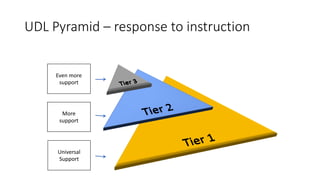 UDL Pyramid – response to instruction
Even more
support
More
support
Universal
Support
 