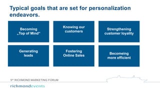 5th RICHMOND MARKETING FORUM
Typical goals that are set for personalization
endeavors.
Fostering
Online Sales
Strengthenin...