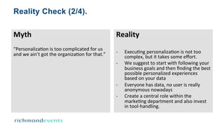 5th RICHMOND MARKETING FORUM
Reality Check (2/4).
Myth	
  
	
  
“Personaliza/on	
  is	
  too	
  complicated	
  for	
  us	
...