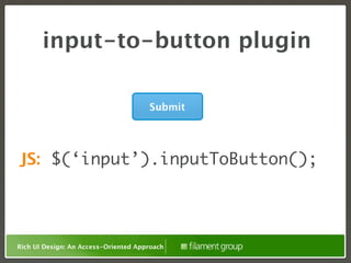 input-to-button plugin




JS: $(‘input’).inputToButton();




Rich UI Design: An Access-Oriented Approach
 