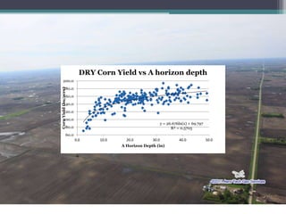 y = 26.676ln(x) + 69.797
R² = 0.5705
60.0
80.0
100.0
120.0
140.0
160.0
180.0
200.0
0.0 10.0 20.0 30.0 40.0 50.0
CornYield(bu/acre)
A Horizon Depth (in)
DRY Corn Yield vs A horizon depth
 