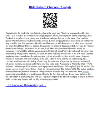 Rick Deckard Character Analysis | PDF