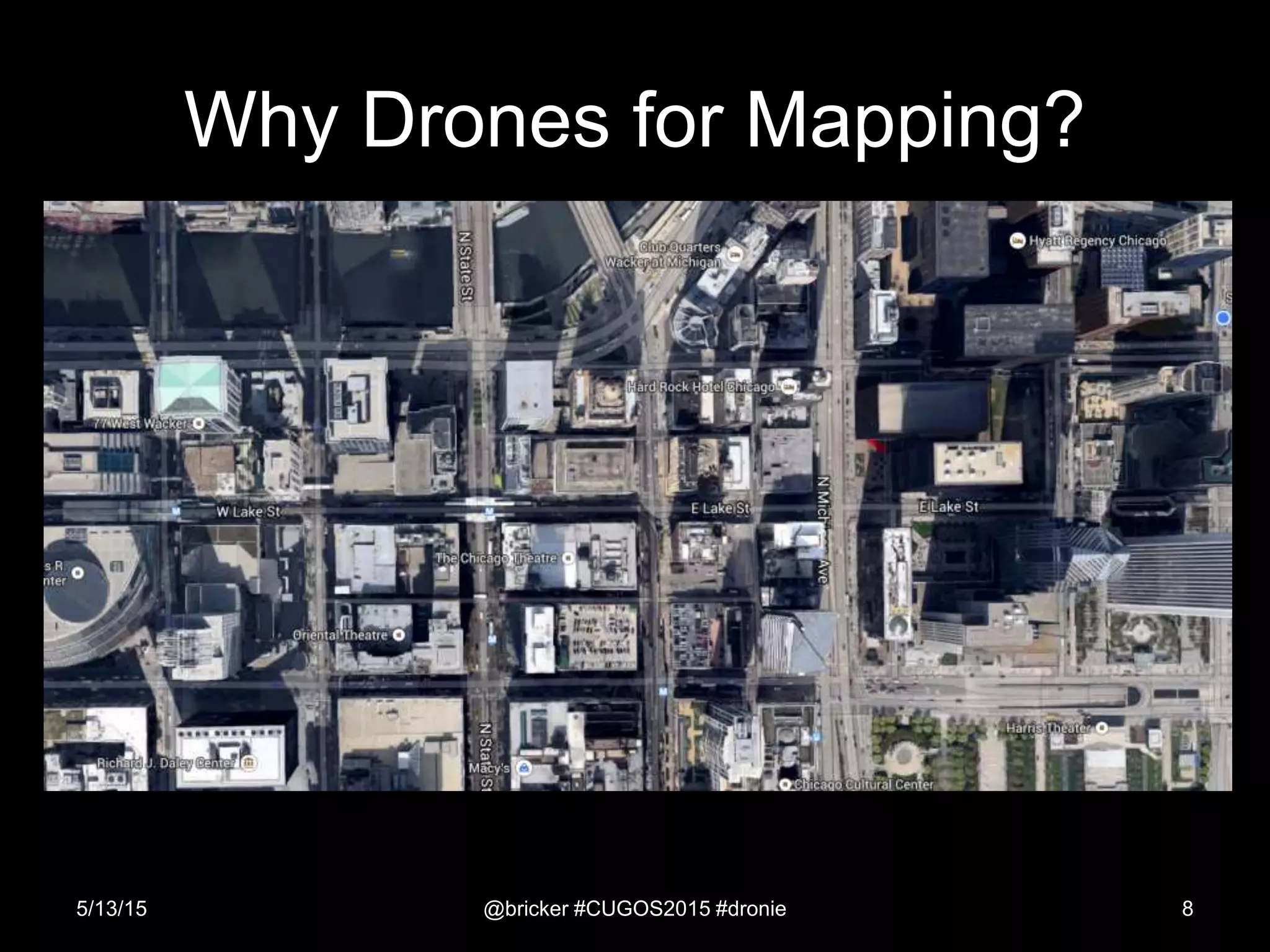 Why Drones for Mapping?
5/13/15 @bricker #CUGOS2015 #dronie 8
 