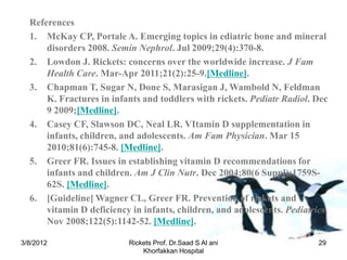 References
  1. McKay CP, Portale A. Emerging topics in ediatric bone and mineral
      disorders 2008. Semin Nephrol. Jul...