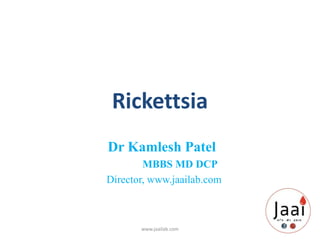 Rickettsia
Dr Kamlesh Patel
MBBS MD DCP
Director, www.jaailab.com
www.jaailab.com
 