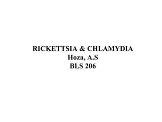 RICKETTSIA & CHLAMYDIA
        Hoza, A.S
        BLS 206
 