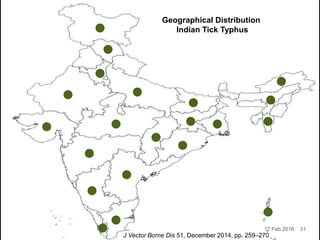 Geographical Distribution
Indian Tick Typhus
J Vector Borne Dis 51, December 2014, pp. 259–270
17 Feb 2016 31
 